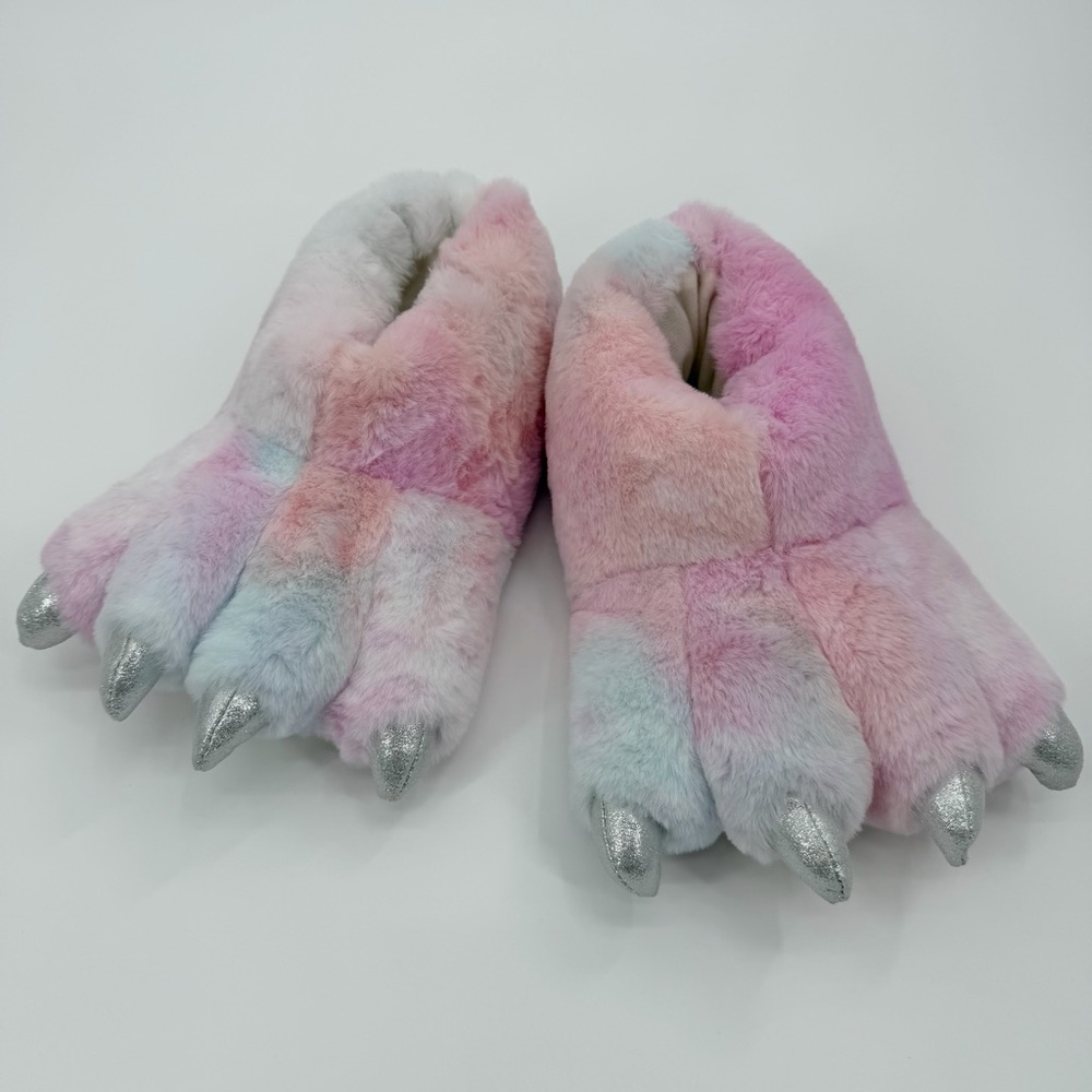 Plush Pastel Monster Paw Slippers with Silver Claws